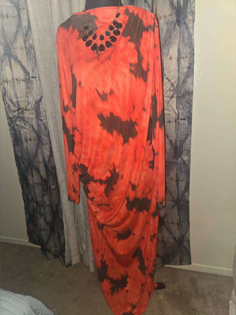 Ashley Graham Orange and Black Tie-Dye Maxi Dress